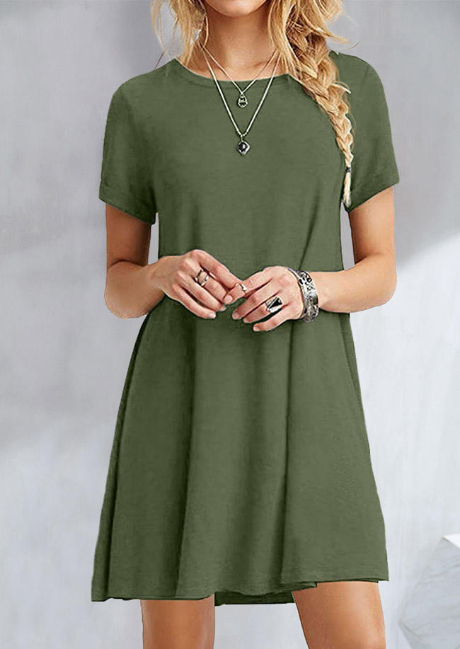 

Short Sleeve O-Neck Mini Dress - Army Green, SCM003798