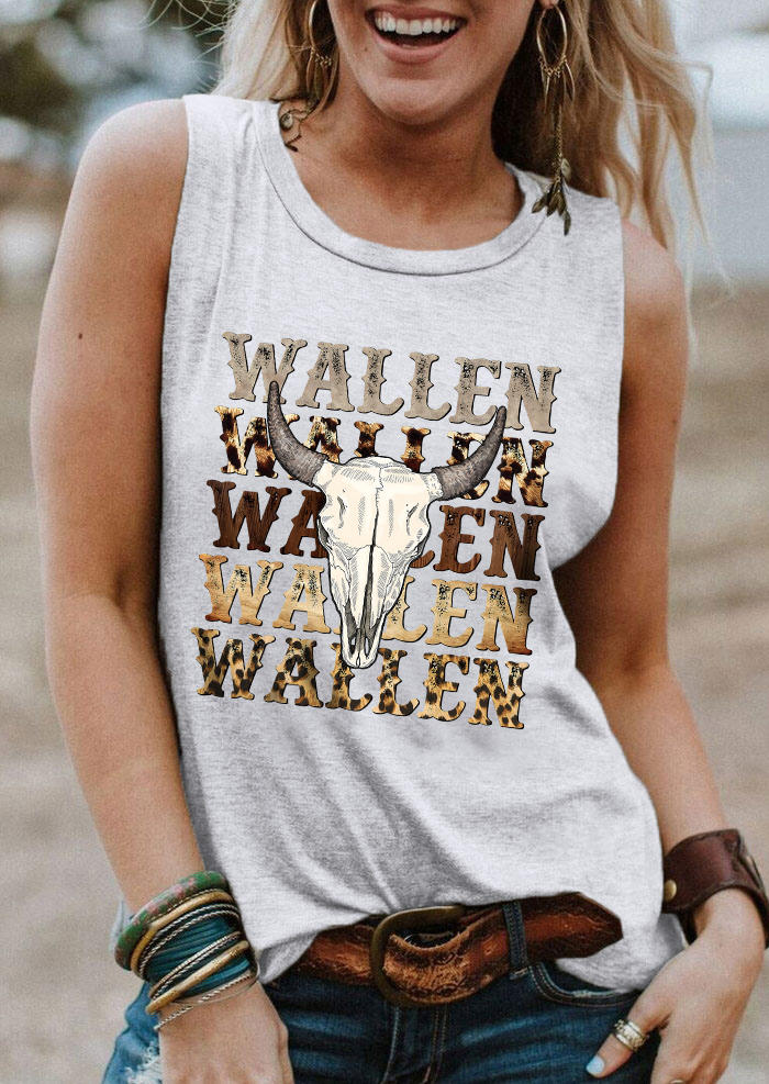 

Wallen Leopard Steer Skull Tank - Light Grey, SCM003892