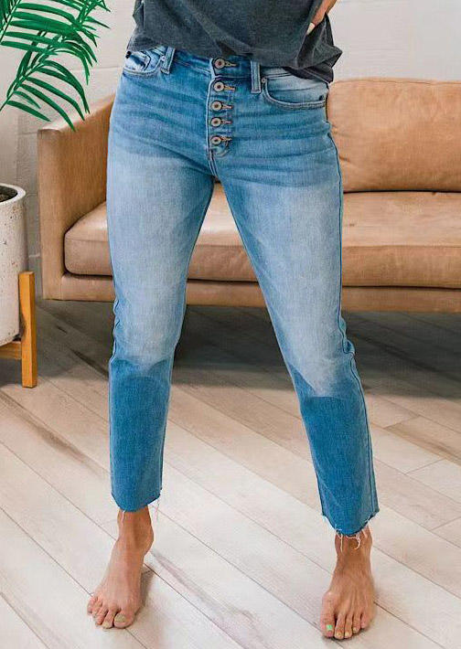 

Button Pocket Casual Denim Jeans - Blue, SCM004058