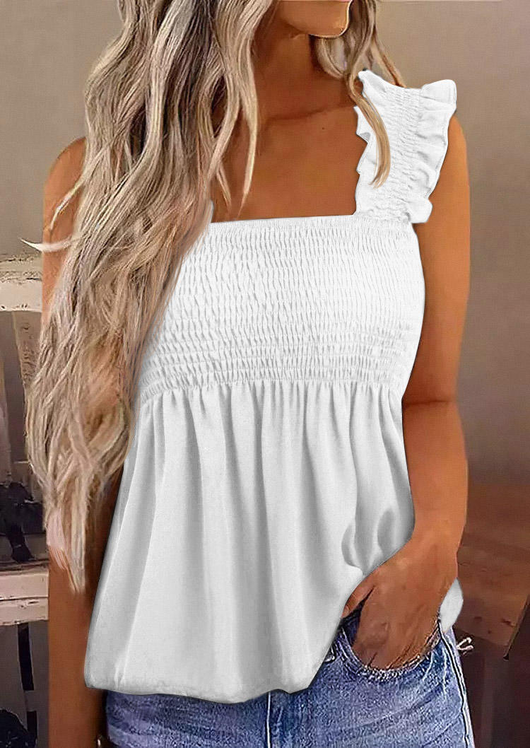 

Ruffled Smocked Casual Tank - White, SCM004077