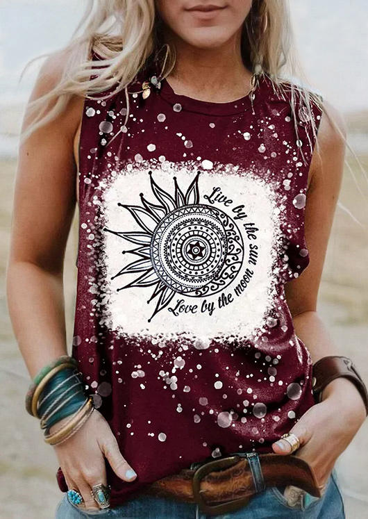 

Live By The Sun Love By The Moon Bleached Tank - Burgundy, Red, SCM003051