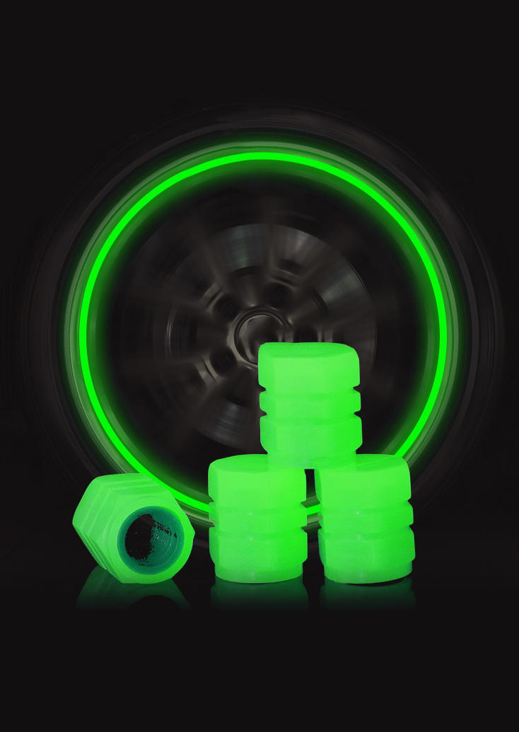

4Pcs Universal Fluorescent Car Tire Valve Caps, Green, SCM003751
