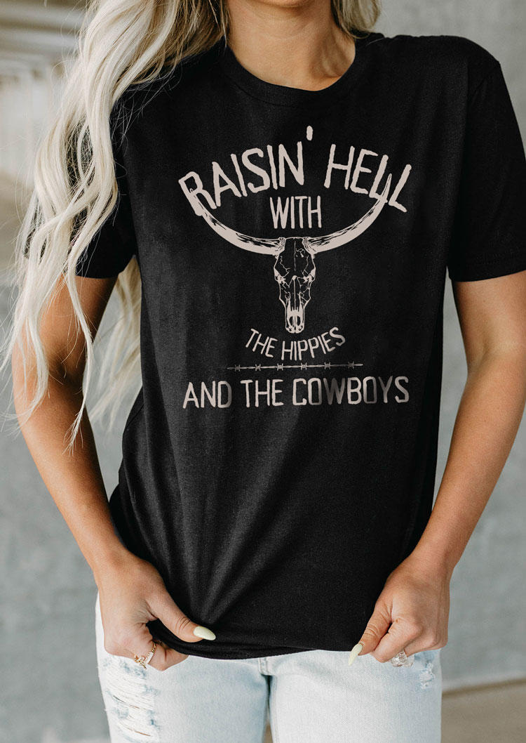 

Raisin' Hell With The Hippies And The Cowboys T-Shirt Tee - Black, SCM003807