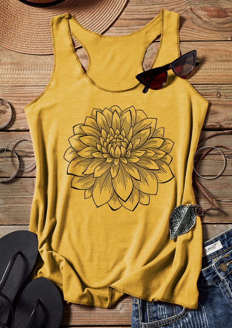 

Dahlia Floral O-Neck Racerback Tank - Yellow, SCM004039