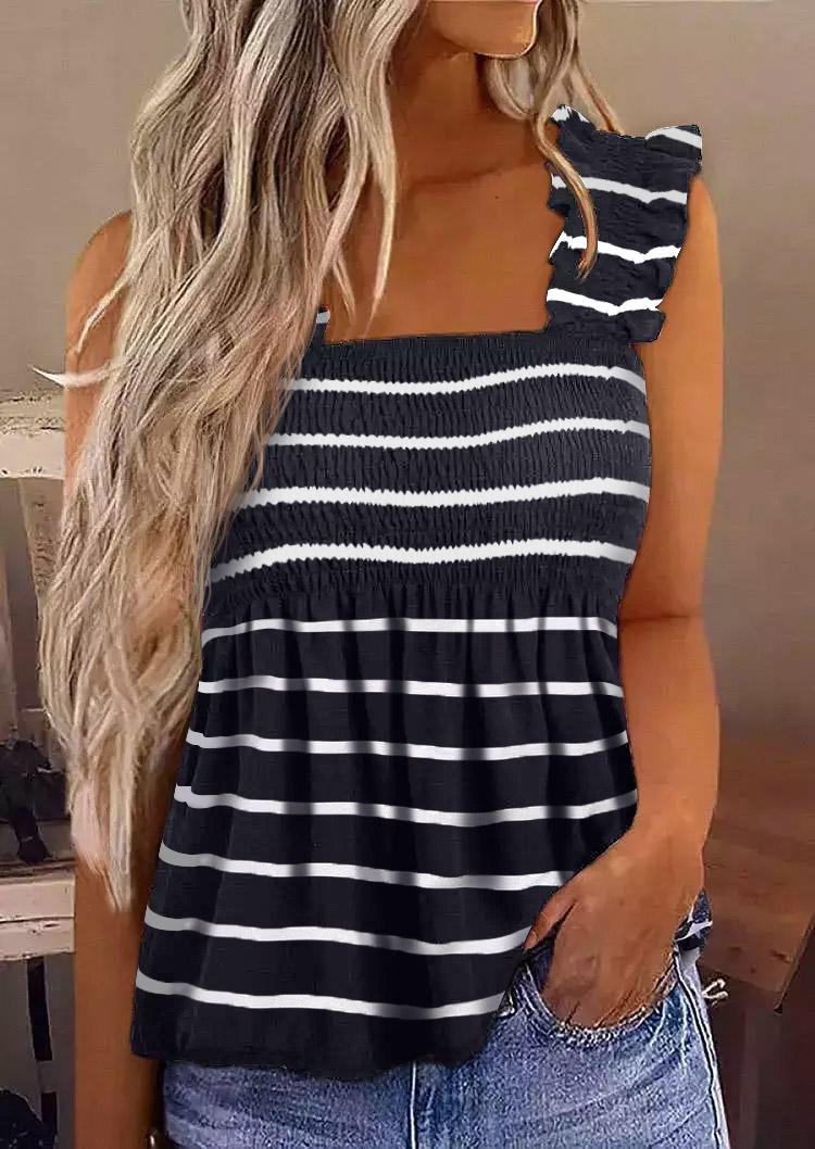 

Striped Ruffled Smocked Tank, Multicolor, SCM004099
