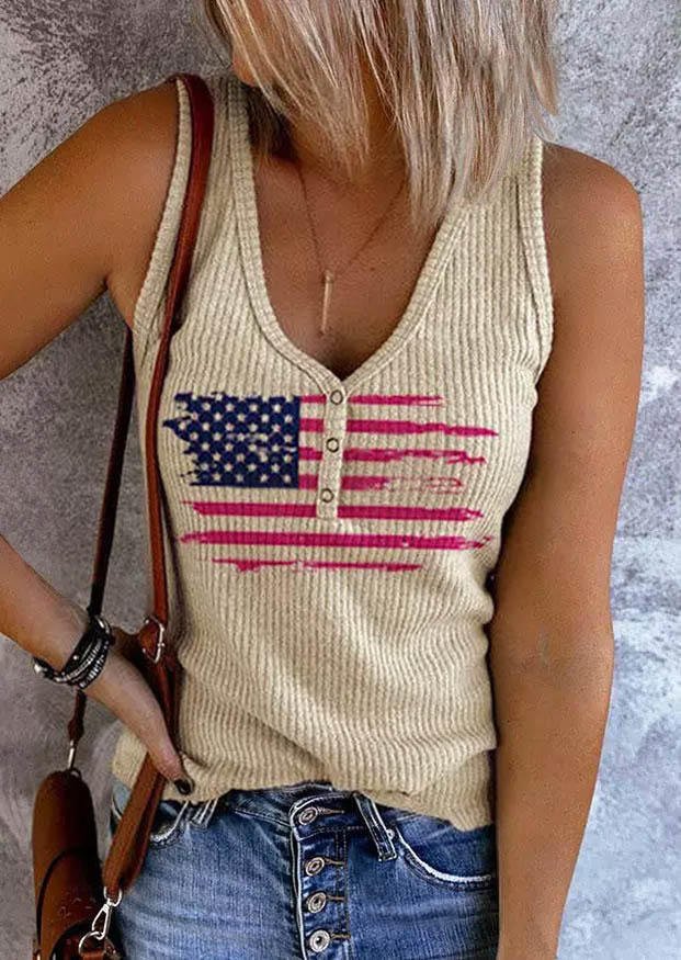 

American Flag Snap Button Tank, Multicolor, SCM002250