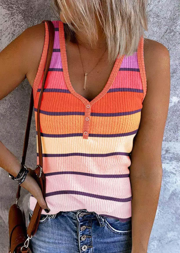 

Gradient Striped Snap Button Casual Tank, Multicolor, SCM002982