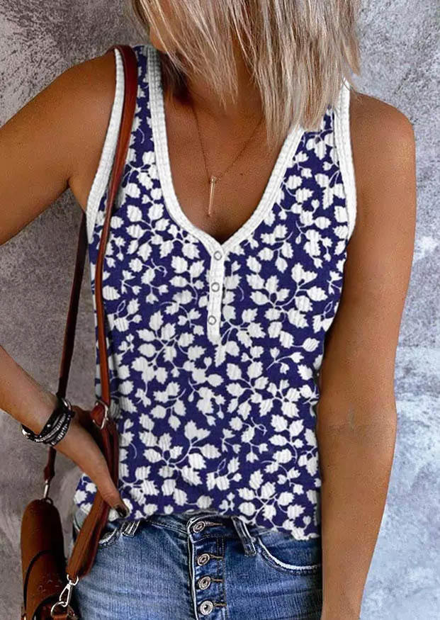 

Floral Snap Button Casual Tank - Purple, SCM003203