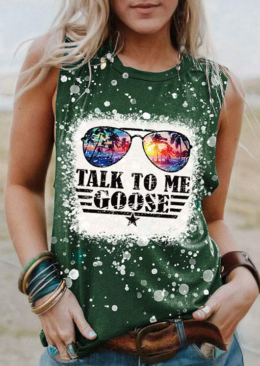 

Talk To Me Goose Bleached Glasses Star O-Neck Tank - Army Green, SCM003244