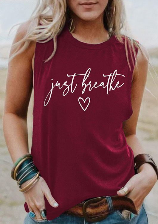 

Just Breathe Heart O-Neck Tank - Burgundy, Red, SCM003351