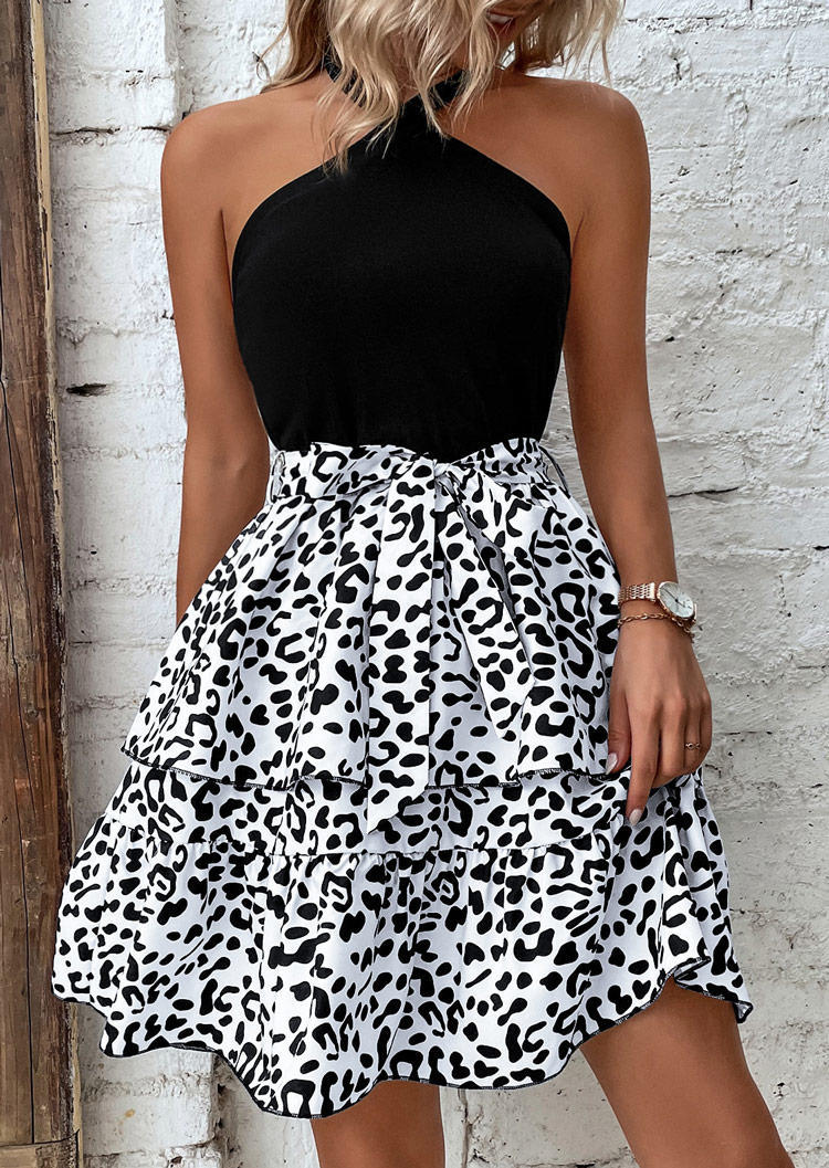 

Leopard Ruffled Halter Open Back Layered Mini Dress, Multicolor, SCM003416
