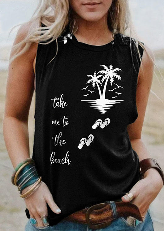 

Take Me To The Beach Coconut Tree Tank - Black, SCM003509