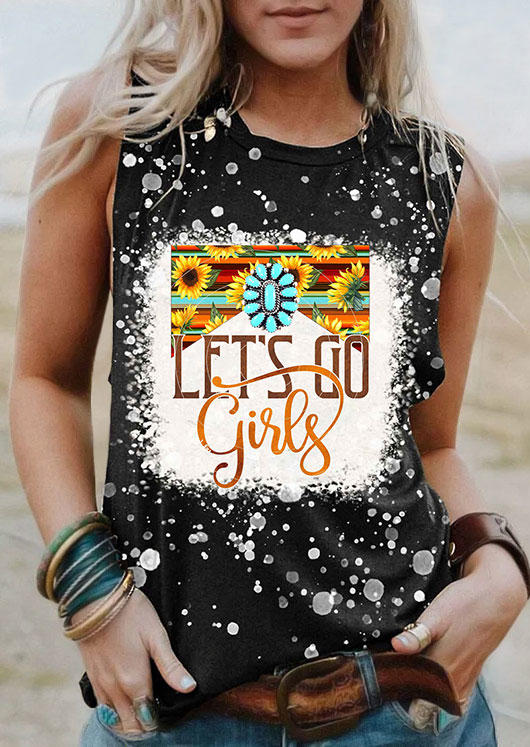 

Let' Go Girls Sunflower Turquoise Bleached Tank - Black, SCM003541
