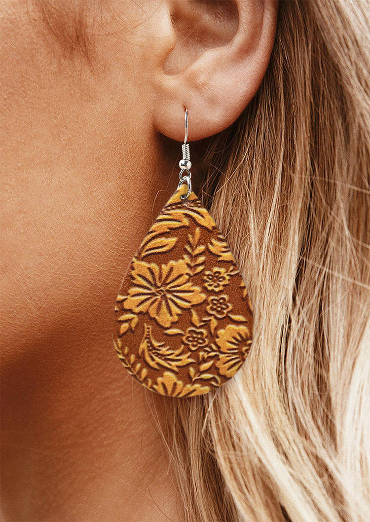 

Vintage Floral Water Drop PU Leather Earrings, Multicolor, SCM003594