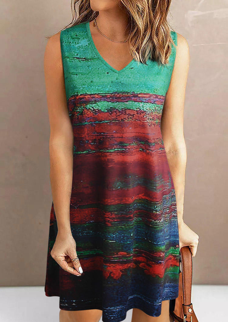 

Tie Dye V-Neck Casual Mini Dress, Multicolor, SCM003644