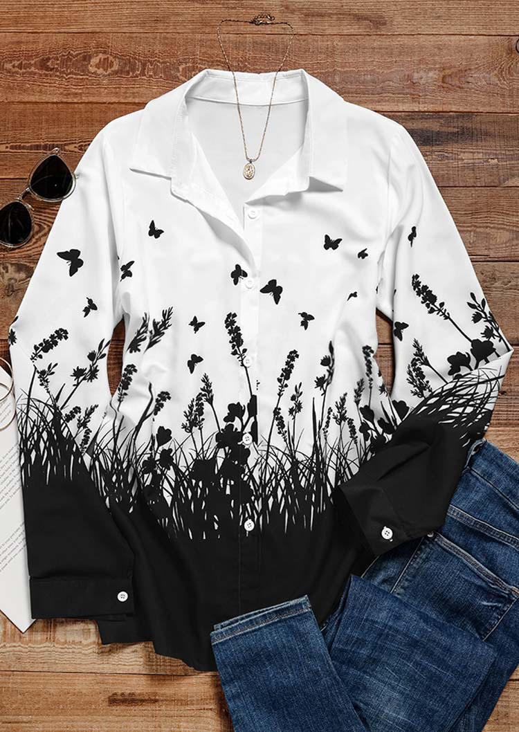 Floral Butterfly Button Long Sleeve Shirt