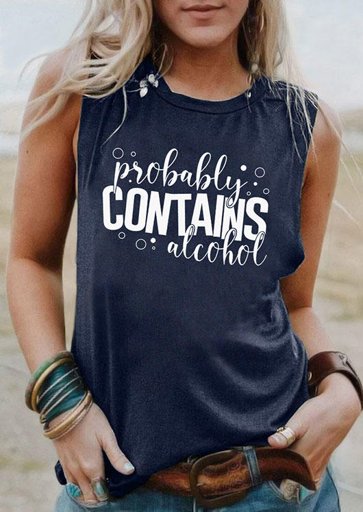 

Probably Contains Alcohol O-Neck Tank - Navy Blue, SCM003773