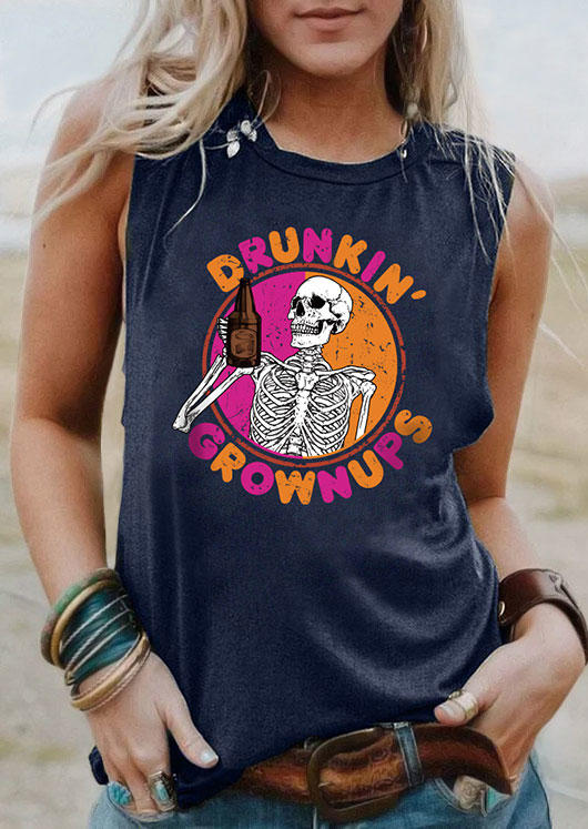 

Drunkin' Grownups Skeleton O-Neck Tank - Navy Blue, SCM003811