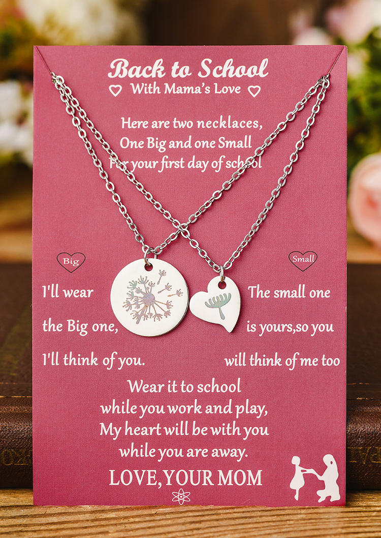 

2Pcs Dandelion Heart Pendant Necklace Set, Pink, SCM003924