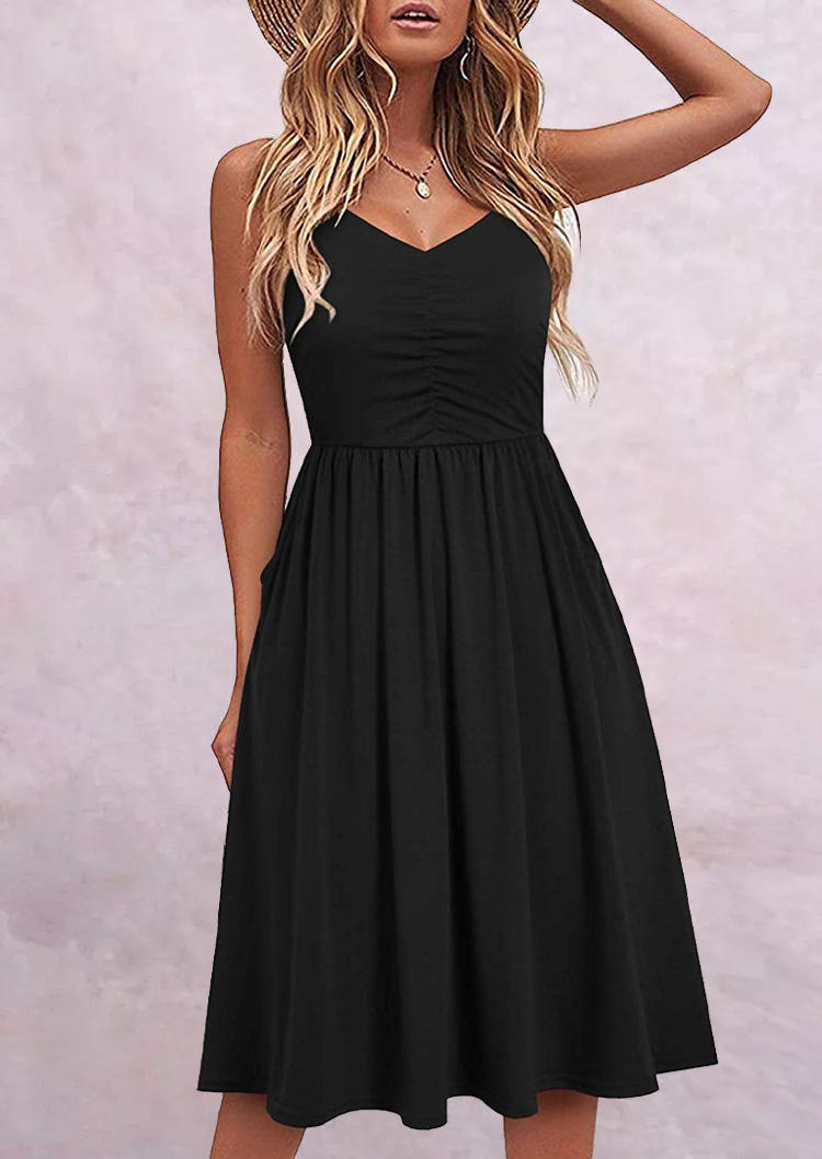 

Ruffled Ruched Spaghetti Strap Mini Dress - Black, SCM003949