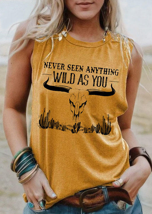 

Never Seen Anything Wild As You Steer Skull Cactus Tank - Yellow, SCM004117