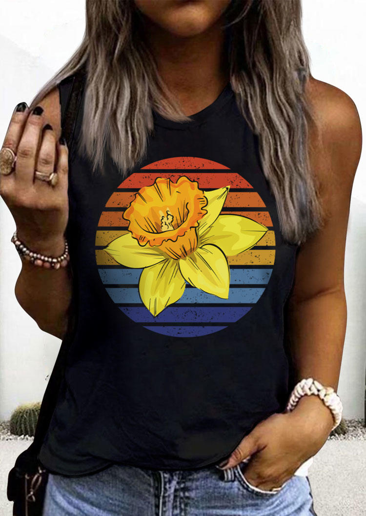 

Floral Striped O-Neck Tank - Black, 537024