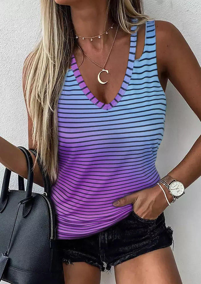 

Gradient Striped Hollow Out Tank, Multicolor, SCM001471