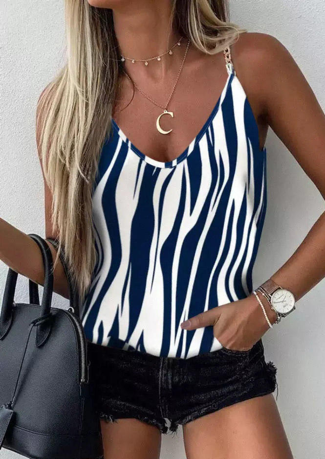

Zebra Chain Splicing Camisole - Blue, SCM002609