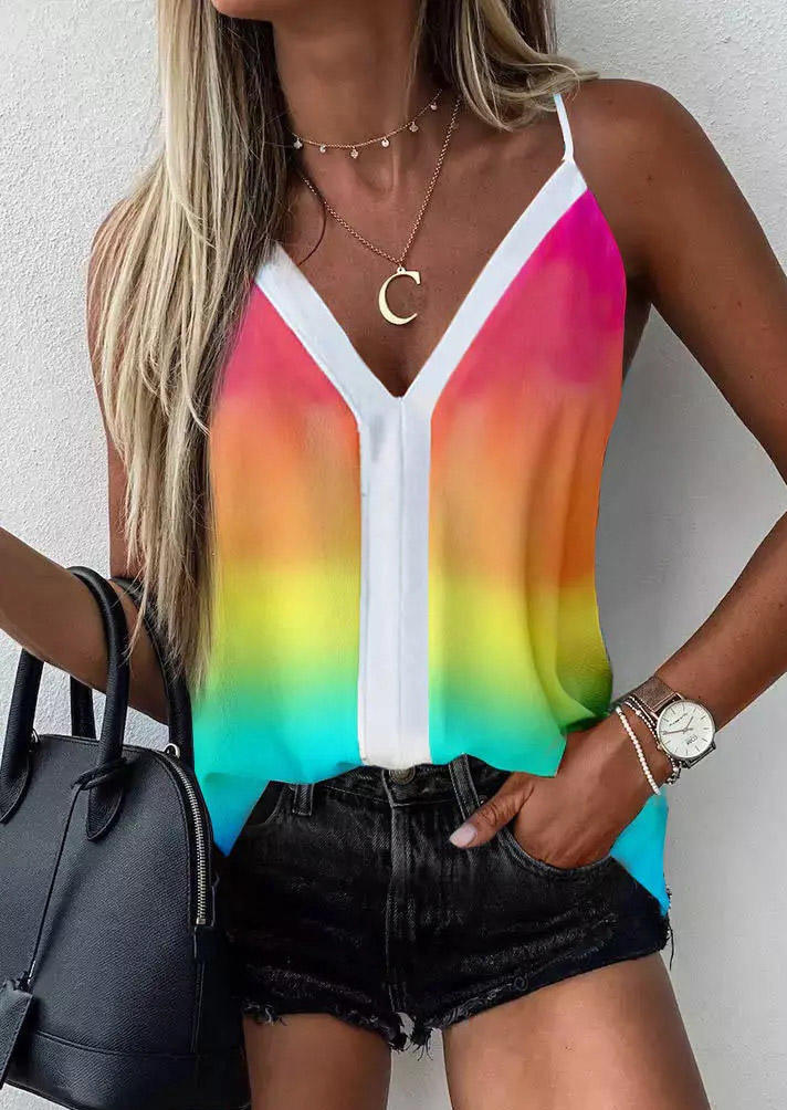 

Gradient Rainbow Spaghetti Strap Camisole, Multicolor, SCM003086