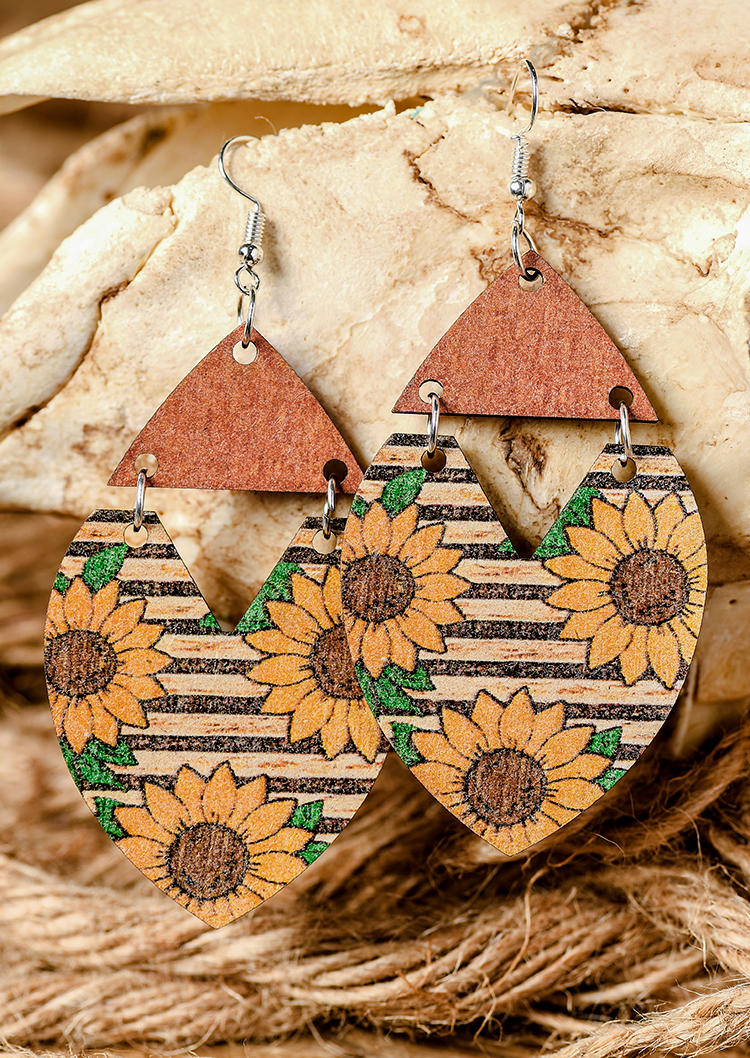 

Sunflower Striped Water Drop Earrings, Multicolor, SCM003858