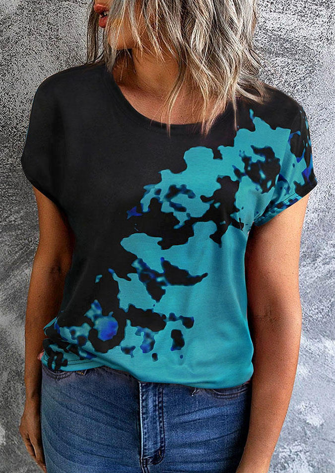 

Tie Dye O-Neck Short Sleeve Blouse, Multicolor, SCM003956