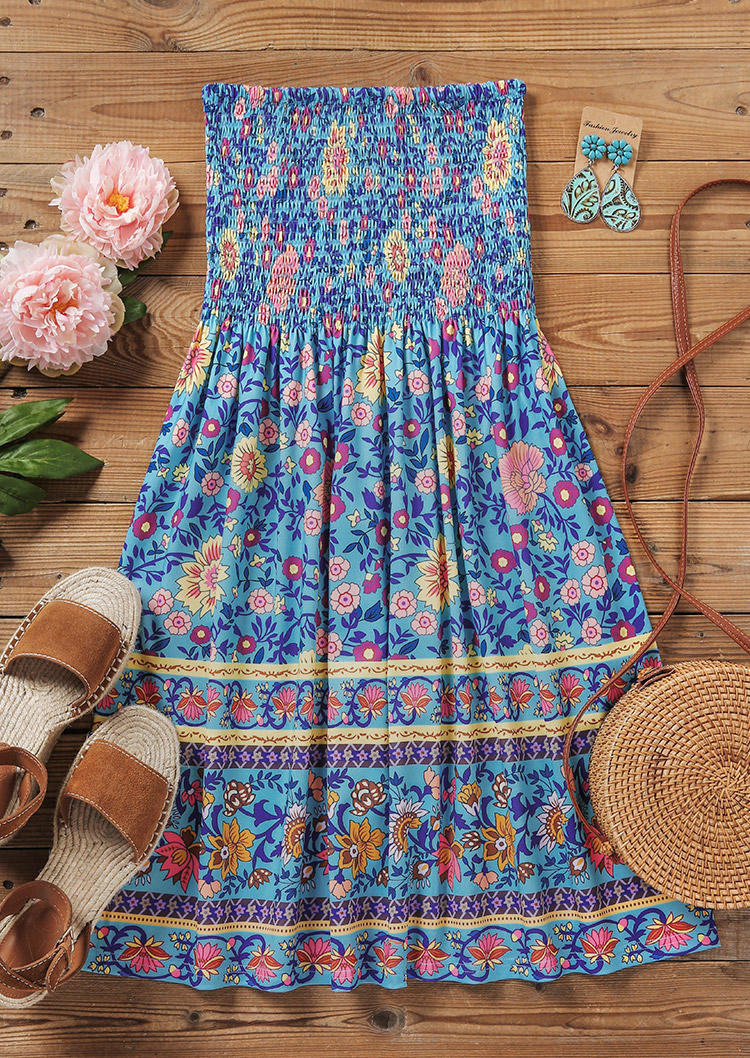 Floral Smocked Strapless Bandeau Mini Dress