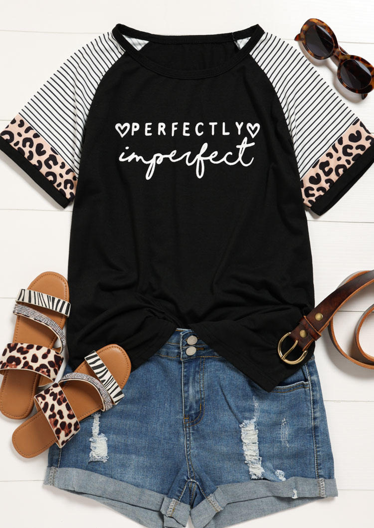 Perfectly Imperfect Striped Leopard T-Shirt Tee - Black