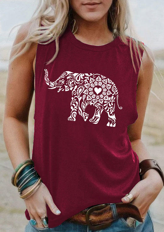 

Floral Elephant O-Neck Tank - Burgundy, 534801