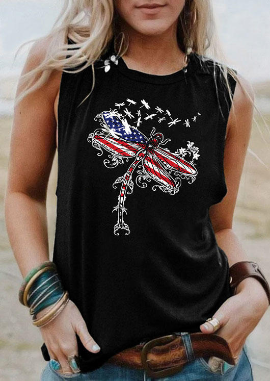 

American Flag Dragonfly O-Neck Tank -Black, 536088