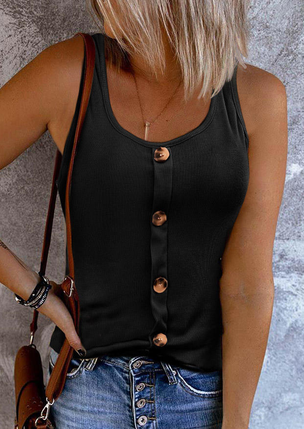 

Button Ribbed Casual Tank - Black, SCM003186