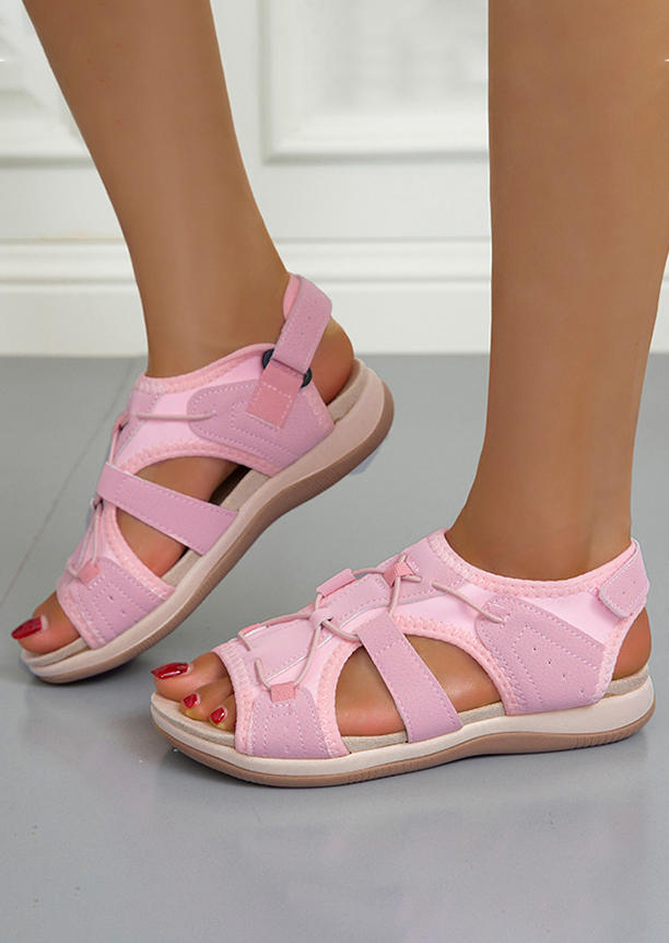 Criss-Cross Velcro Closure Sandals - Pink