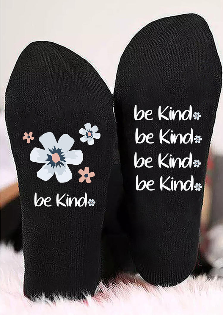 

Be Kind Floral Crew Socks - Black, SCM004004