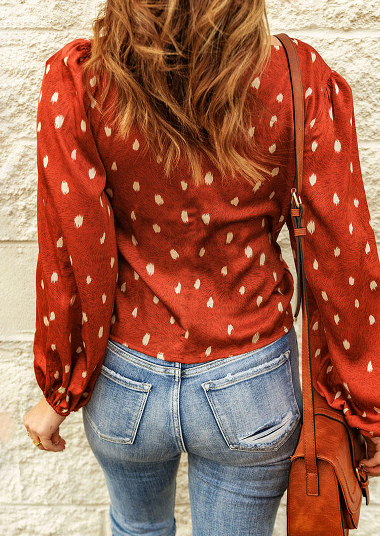 Criss-Cross Hollow Out Long Sleeve Blouse - Orange