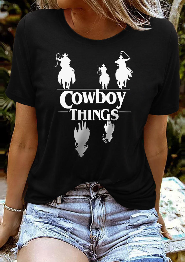 Cowboy Things O-Neck T-Shirt Tee - Black