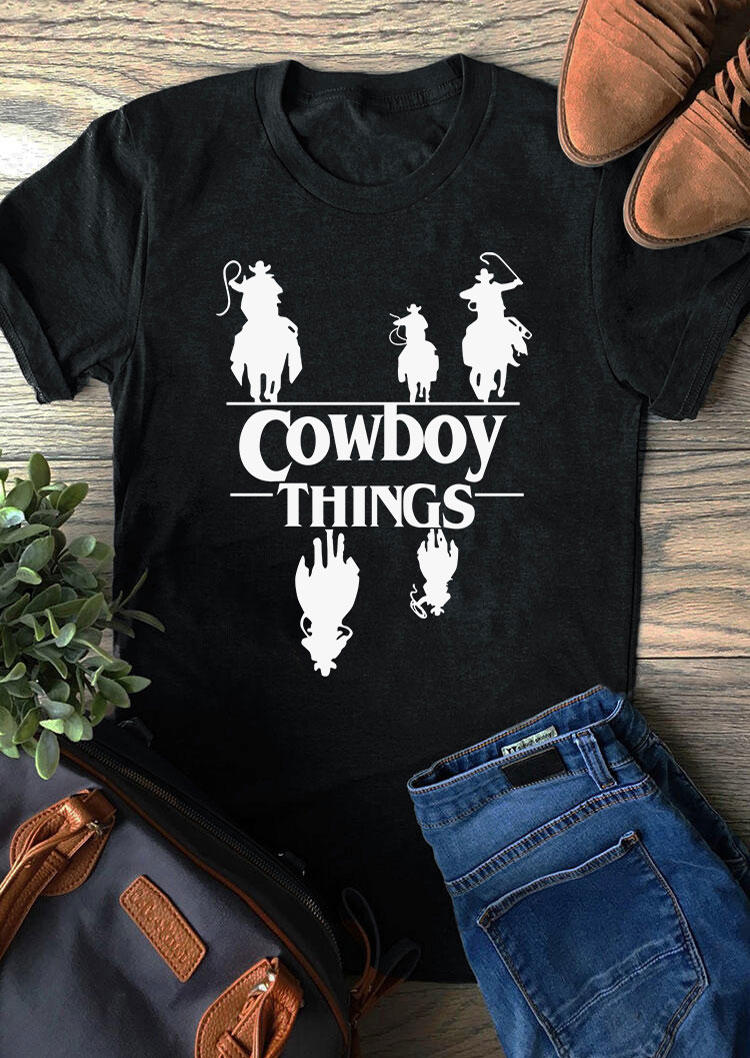 

Cowboy Things O-Neck T-Shirt Tee - Black, SCM004124