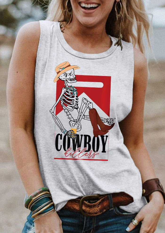 

Cowboy Killers Skeleton O-Neck Tank - Light Grey, Gray, SCM004138