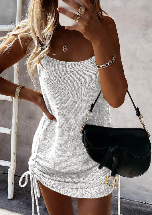 

Drawstring Spaghetti Strap Mini Dress - White, SCM004155
