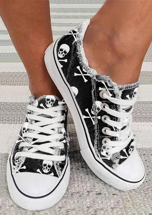 Halloween Skull Lace Up Sneakers - Black
