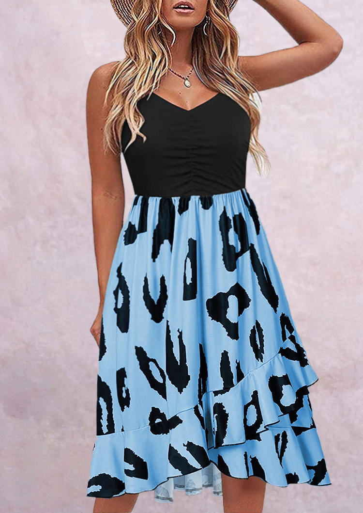 

Leopard Ruffled Spaghetti Strap Midi Dress - Blue, SCM004294