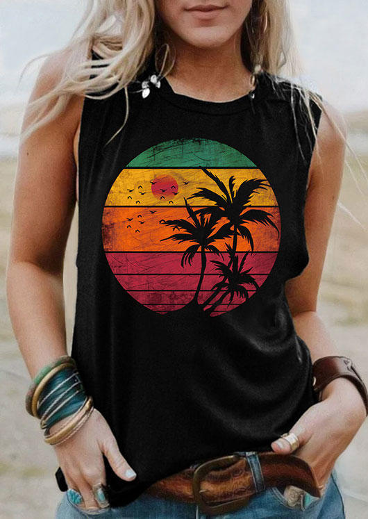 

Sun Coconut Tree O-Neck Tank - Black, 533369