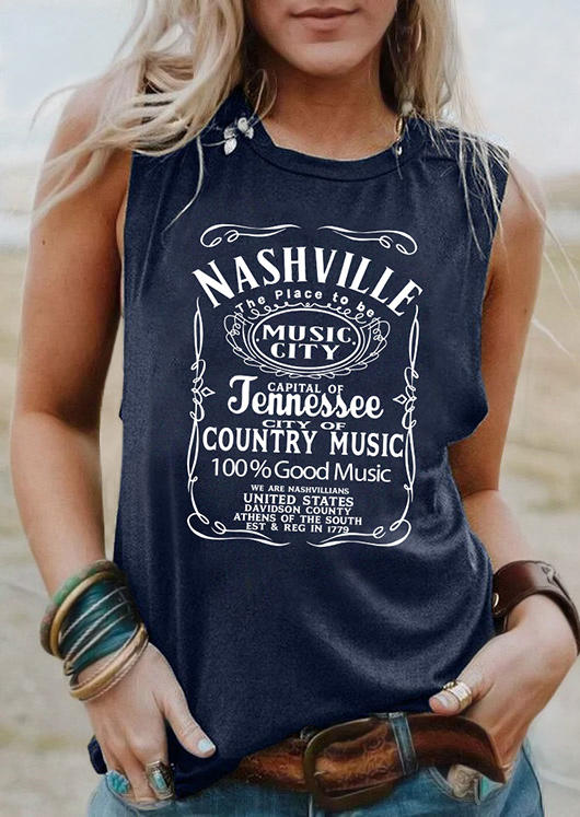 

Nashville Tennessee Good Country Music City Tank - Navy Blue, SCM003770