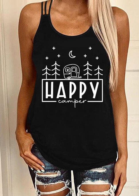 

Happy Camper Star Hollow Out O-Neck Tank - Black, SCM003893