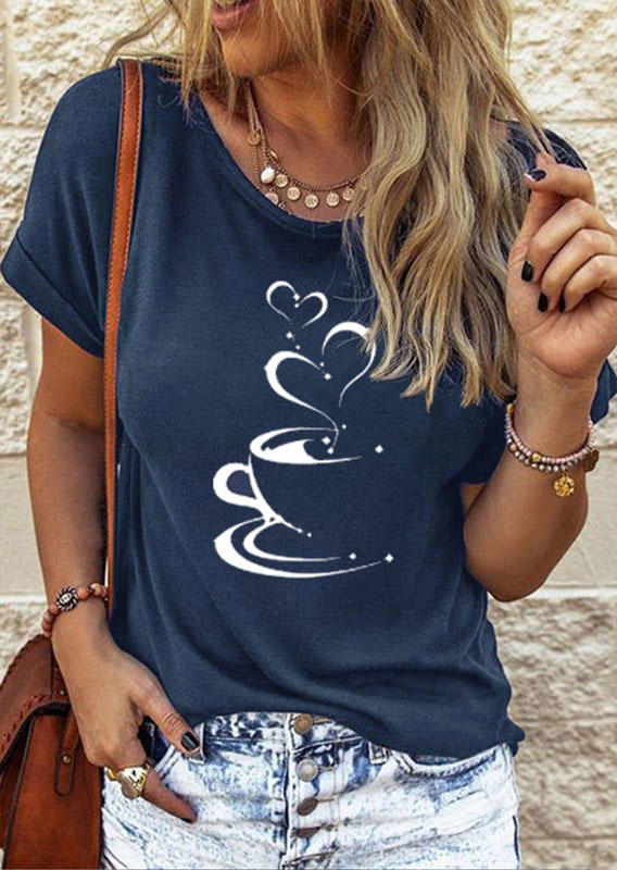 

Simple Coffee Heart T-Shirt Tee - Navy Blue, SCM003938