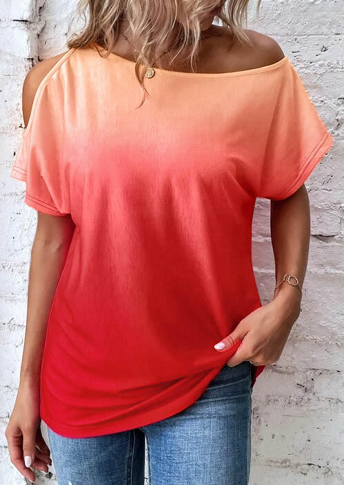 

Gradient One Sided Cold Shoulder Casual Blouse, Multicolor, SCM004083